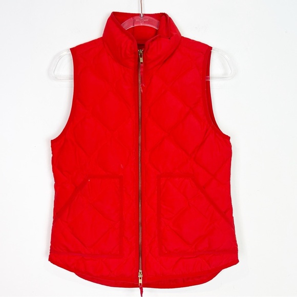 J. CREW RED SLEEVELESS ZIP FRONT PUFFER DOWN FILLED VEST WOMENS XS - Picture 1 of 4